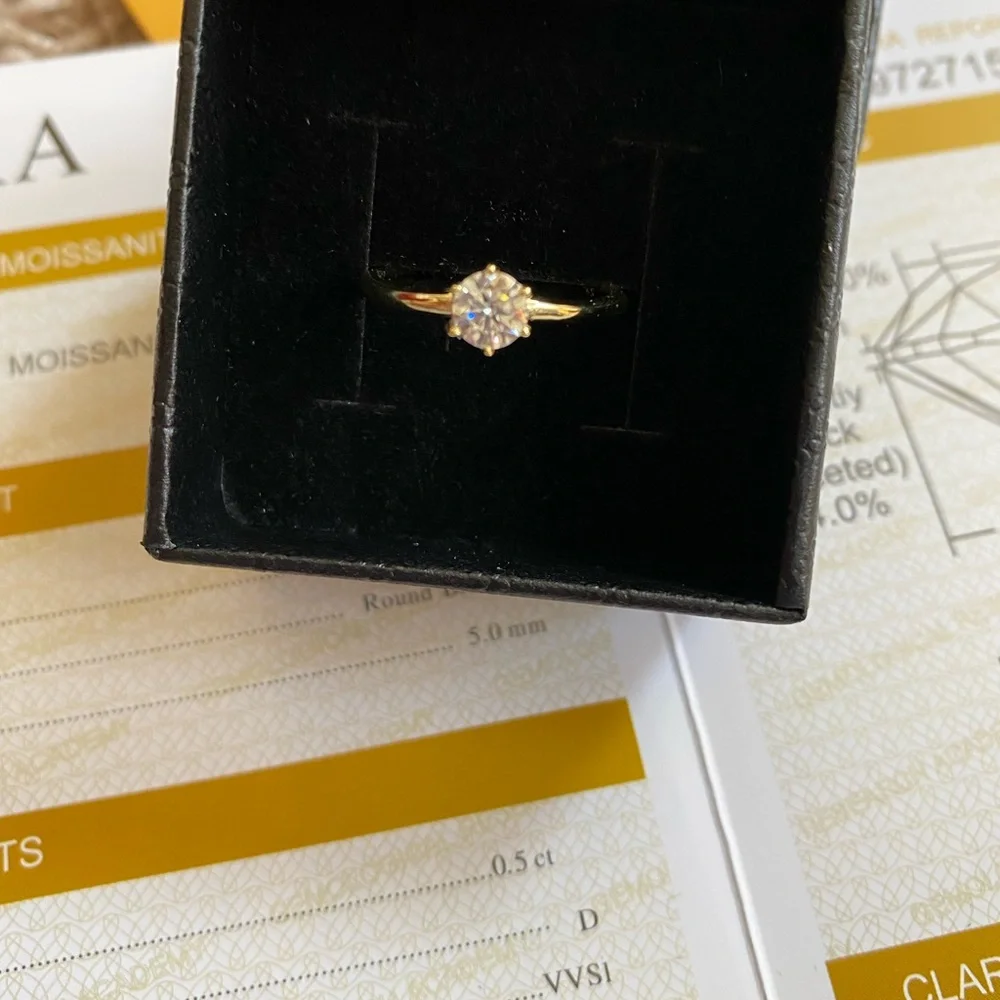 0.5 ct Solitaire GRA Certified Genuine Moissanite Diamond 14K Yellow Gold Ring